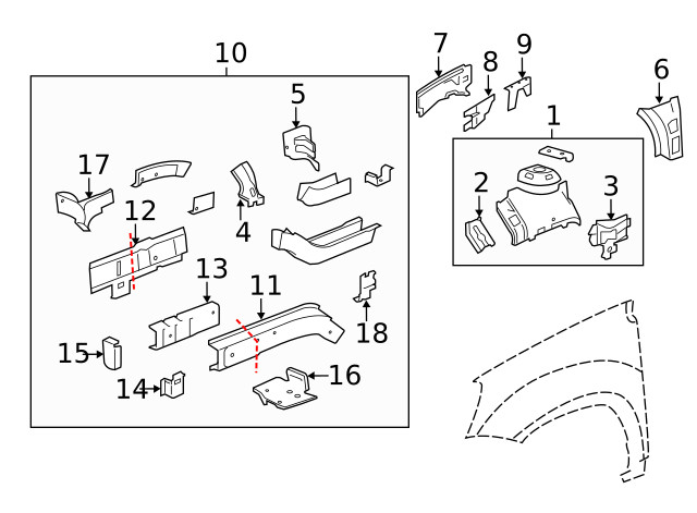 Genuine GM Driver Side Front Engine Compartment Inner Rail 15119526