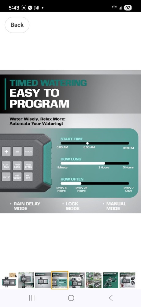 Water Timer for Garden Hose with Rain Delay Options - New