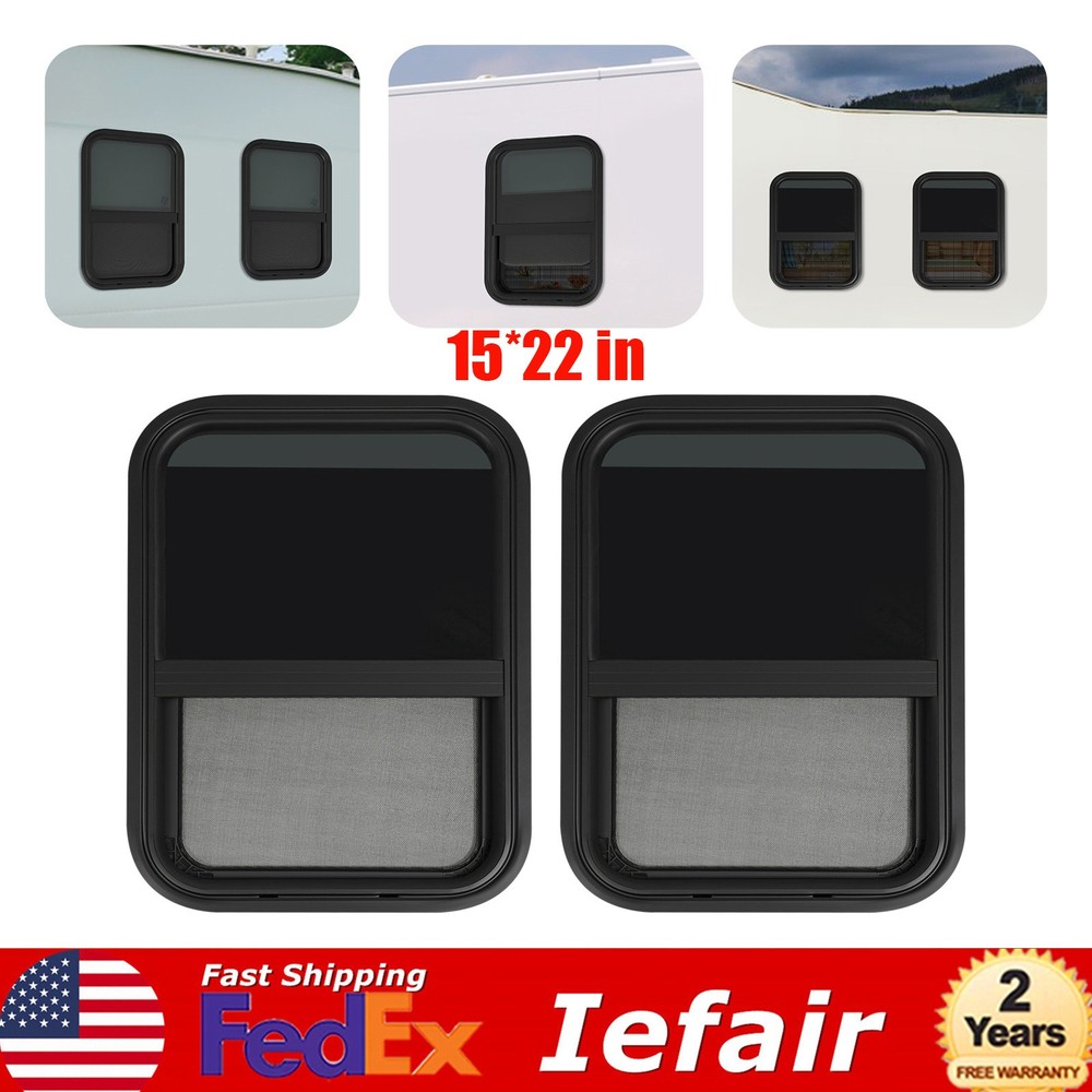 2pcs Black RV Windows Clip-on Mounting Tempered Glass RV Window Rectangular