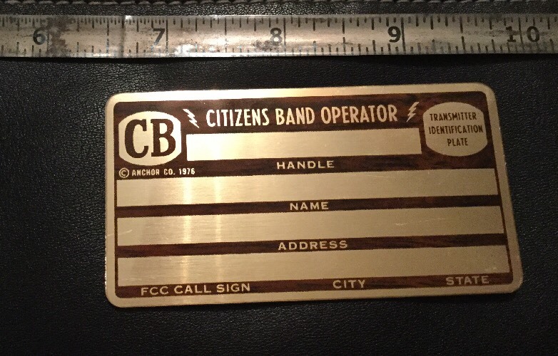 VINTAGE CB HAM RADIO OPERATOR TRANSMITTER ID PLATE- Engraveable 1976