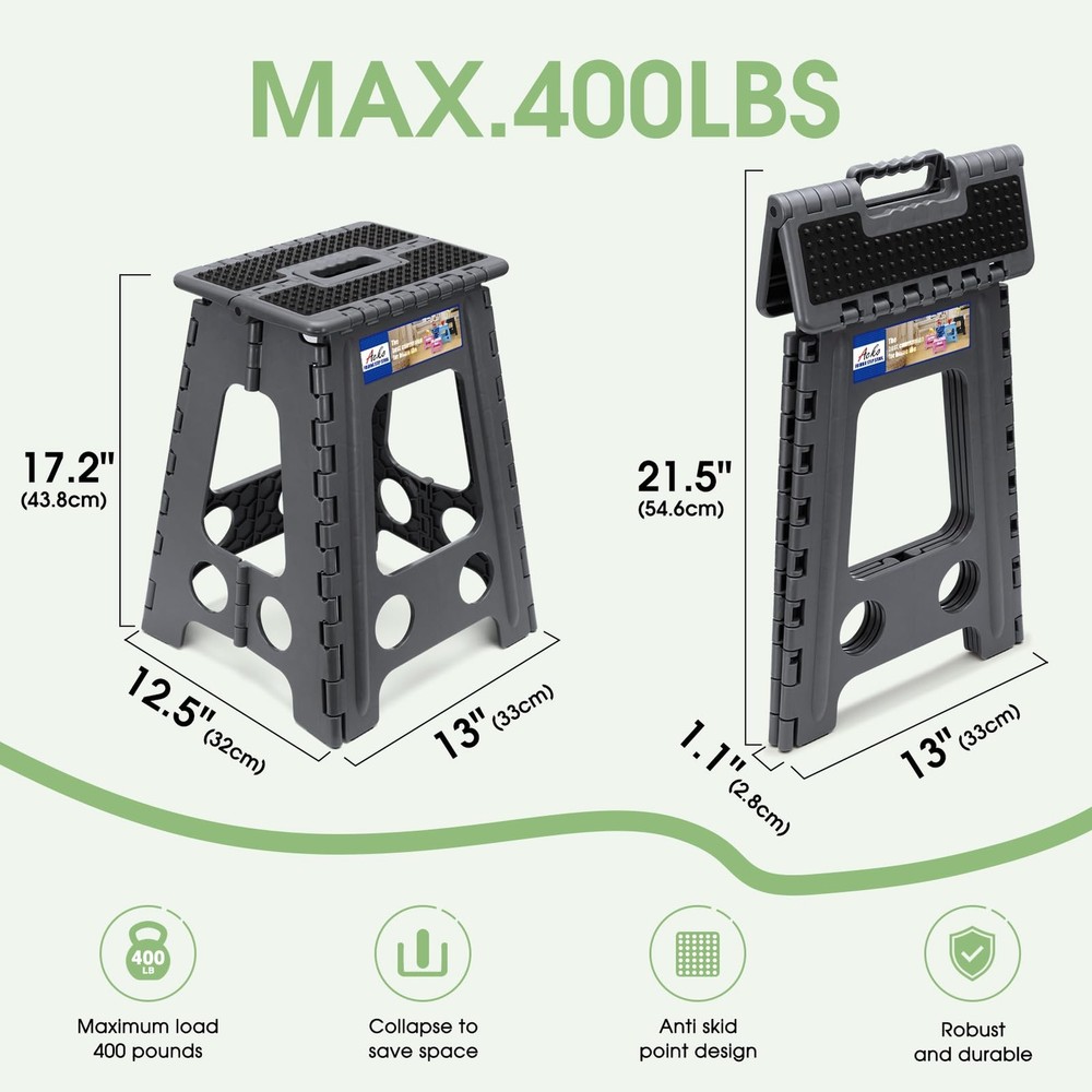Folding Step Stool Foldable 17.5 Inch Stools for Adults and KidsPlastic Stool...