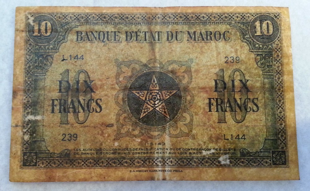 Moroccan 10 franc note 1943