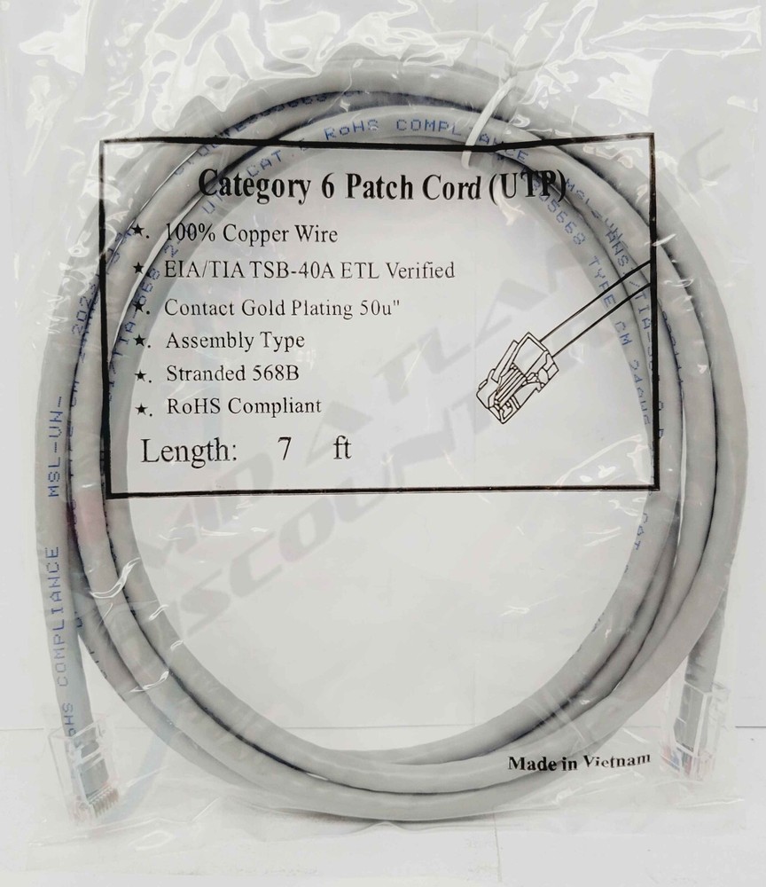 10 Cat6 UTP 550MHz Patch Cable Booted Stranded 568B Copper 7'