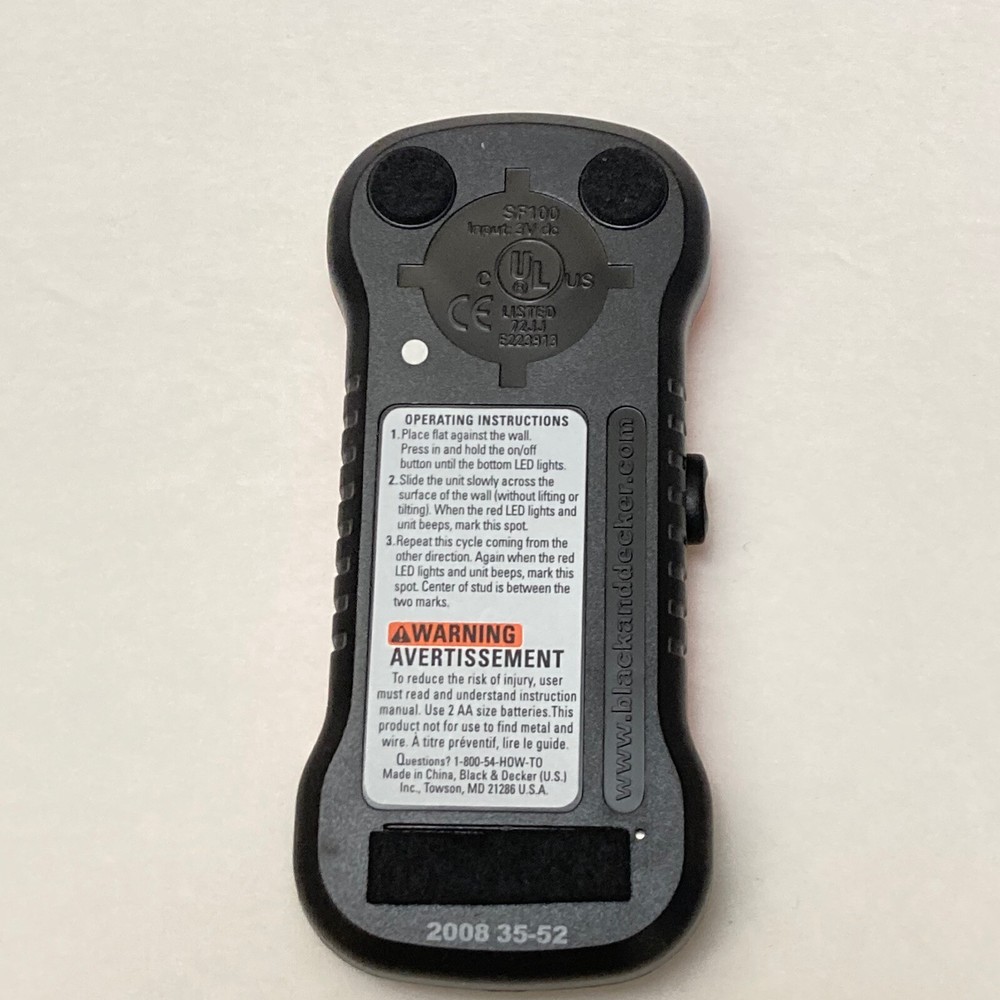 Black and Decker SF100 Stud & Metal Sensor Finder LED Indicators