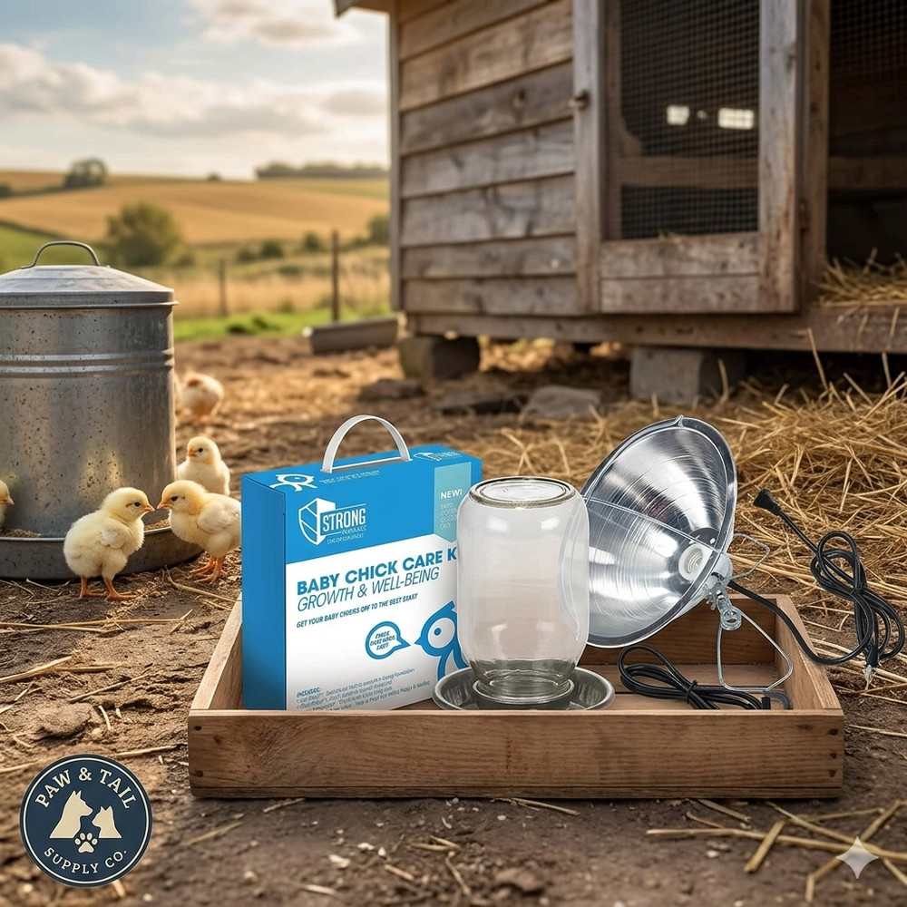 Baby Chick Starter Kit w/Heat Lamp, Waterer & Care Kit Poultry Brooder Bundle