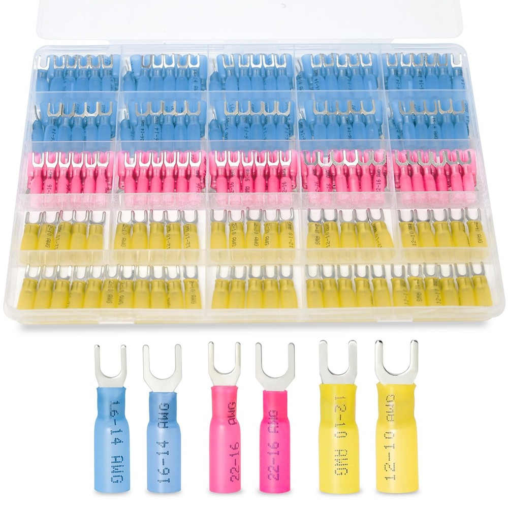 220PCS Fork Connectors Heat Shrink, Fork Connector Tinned Copper, Fork Termin...