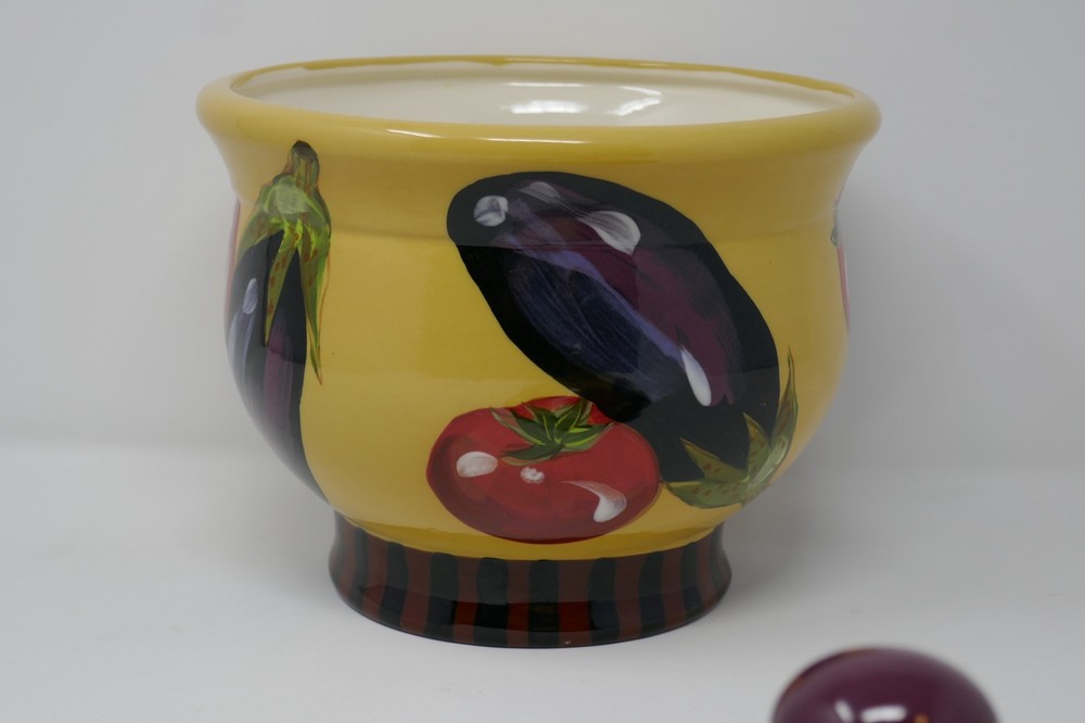 Droll Designs Tomato & Egg Plant Small Covered Pot RARE