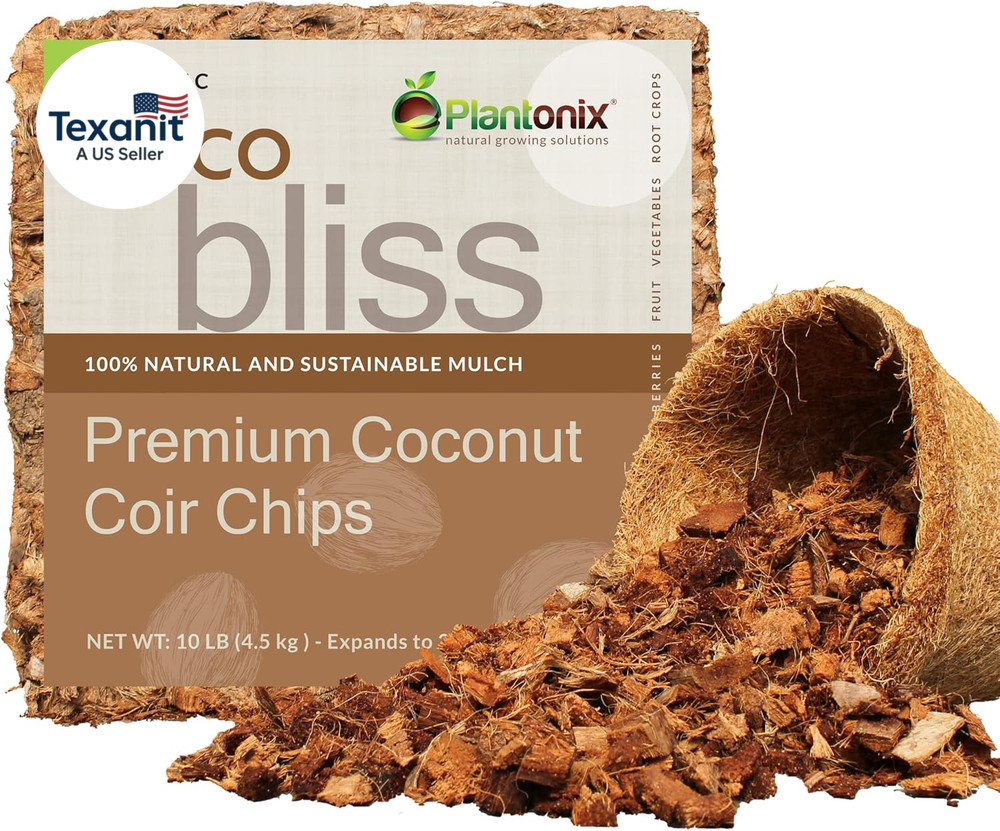 Organic Coco Chips for Plants (10Lbs) - Coco Coir Chips - Coconut Husk Chips for