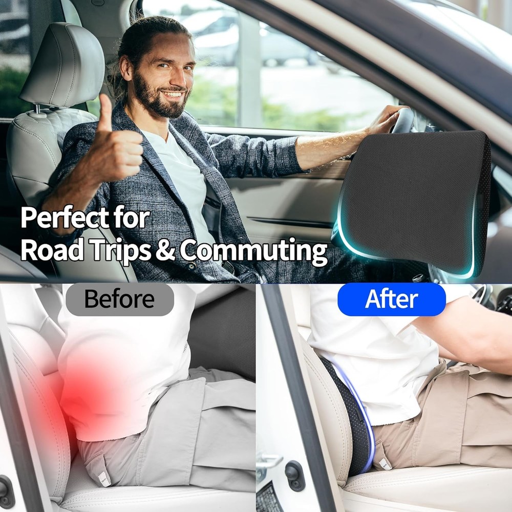 Lumbar Support Pillow for Car, Lower Back Support for Driving Seat Memory Foam L