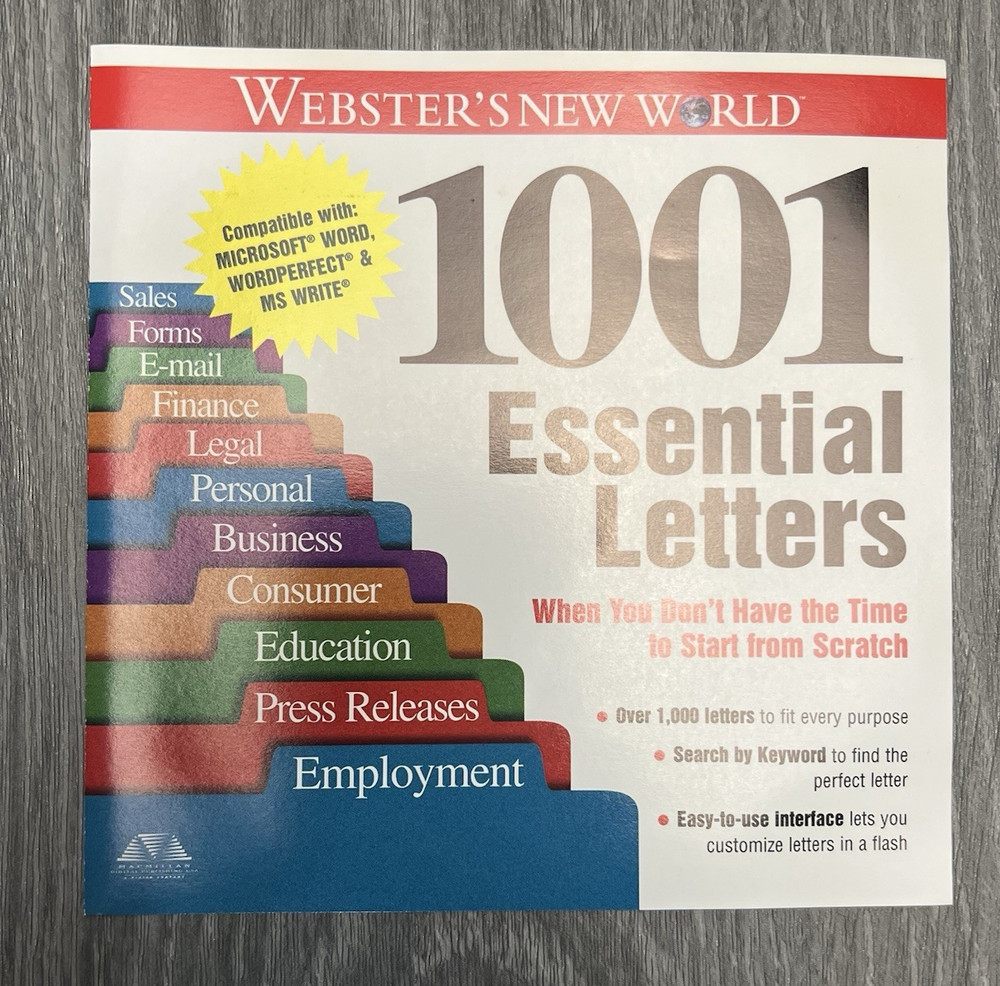Webster's New World 1001 Essential Letters for Windows 95 MISSING CASE
