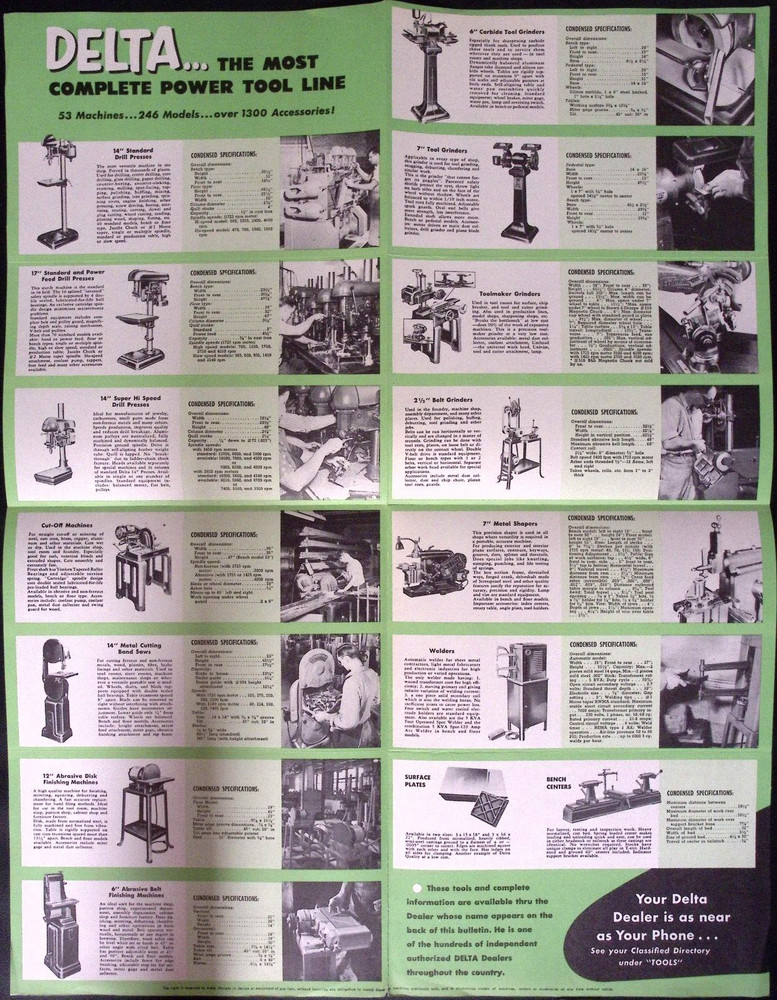 1950s Delta Power Tools Metal Working Tools Fold Out Poster Brochure