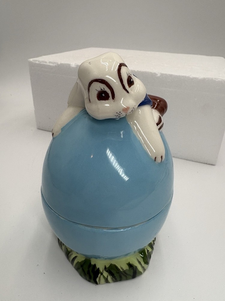 Vintage ceramic Easter, bunny, candy dish, or trinket dish, hand-painted rabbit,