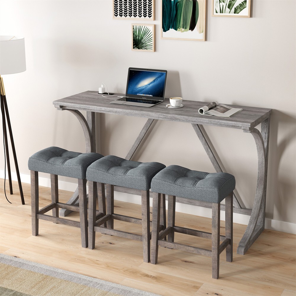 4 Piece Bar Table Set Counter Height Kitchen Dining Table with 3 Bar Stools