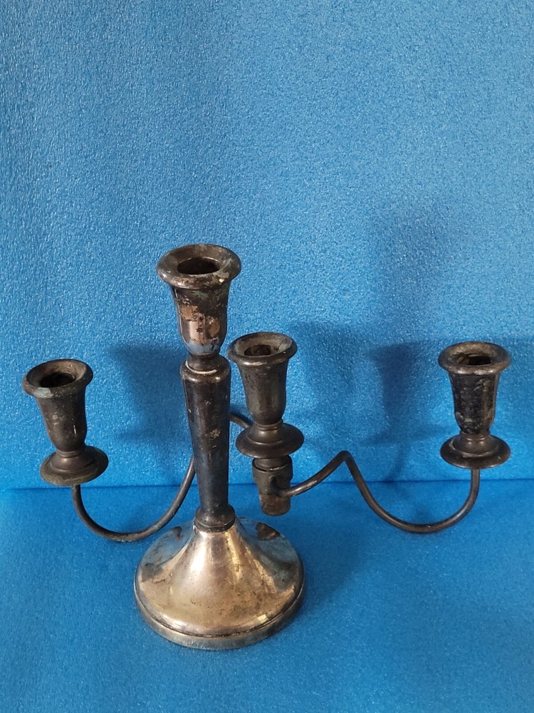 Antique Sheffield Silver Plated Solid Brass Candelabra/ Candlestick Opt USA OBO
