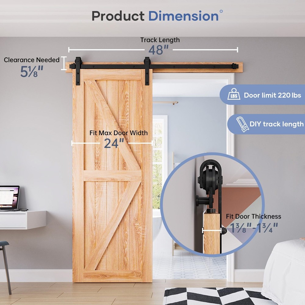 EaseLife 4 FT Sliding Barn Door Hardware Track Kit,Basic J 4FT, Black