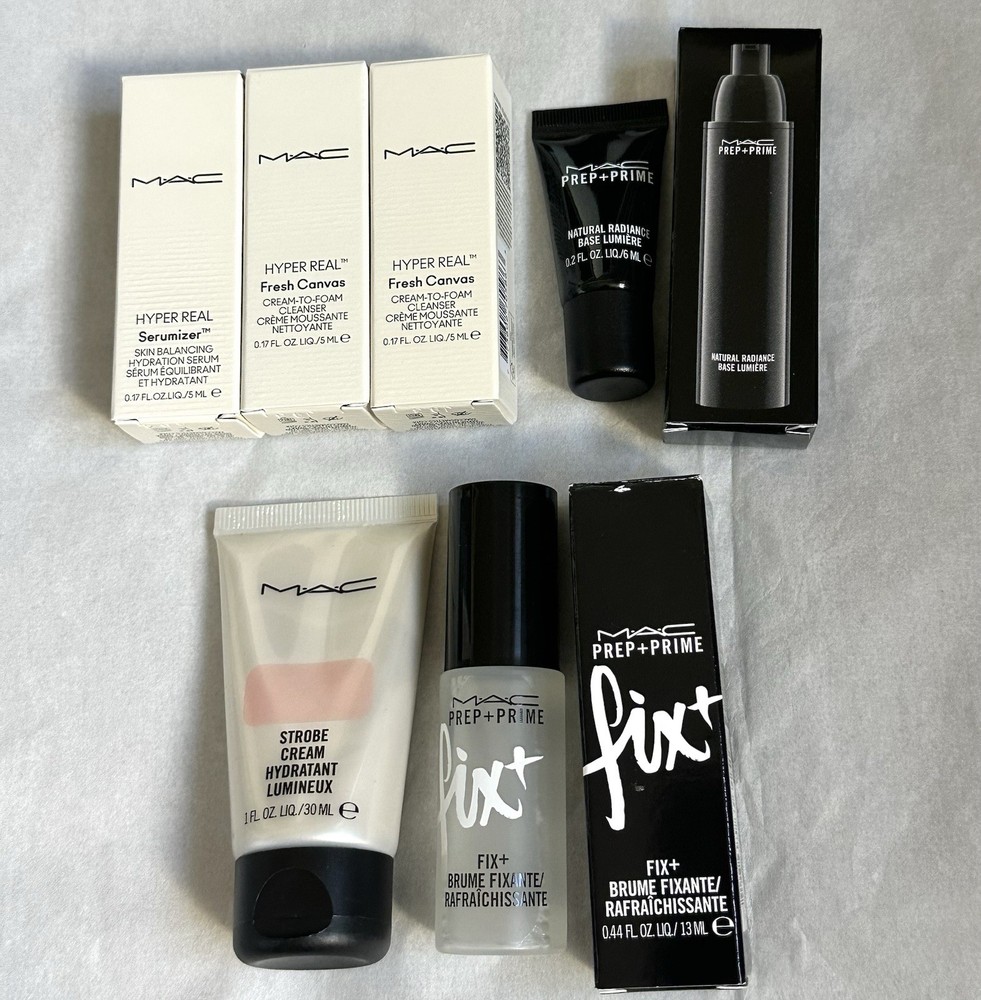 7PC MAC Makeup Set/Strobe Cream/Prep + Prime Setting Spray/Hyper Real Serumizer