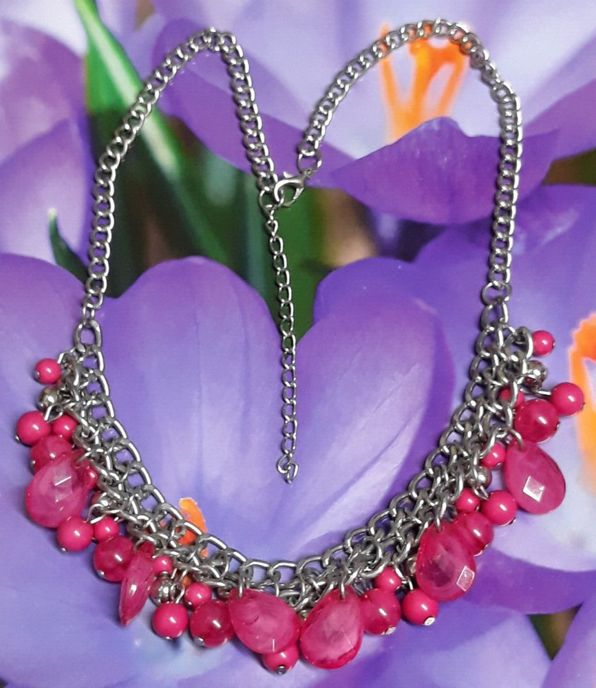 Fuchsia Artisan Lucite Dangle Multi Bead Necklace