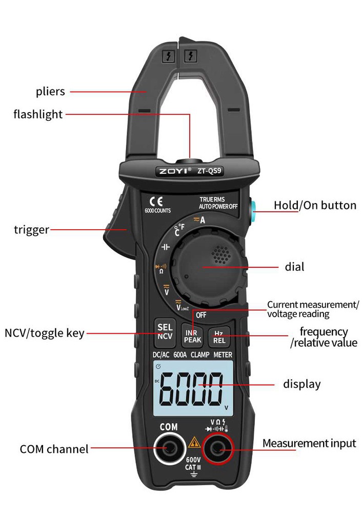 Clamp Multimeter DC T-RMS 6000 Counts Meter Tester Digital Voltmeter Diode Meter