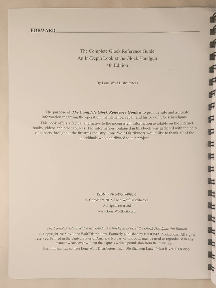 The Complete Glock Reference Guide 4th Edition LONE WOLF DISTRIBUTORS