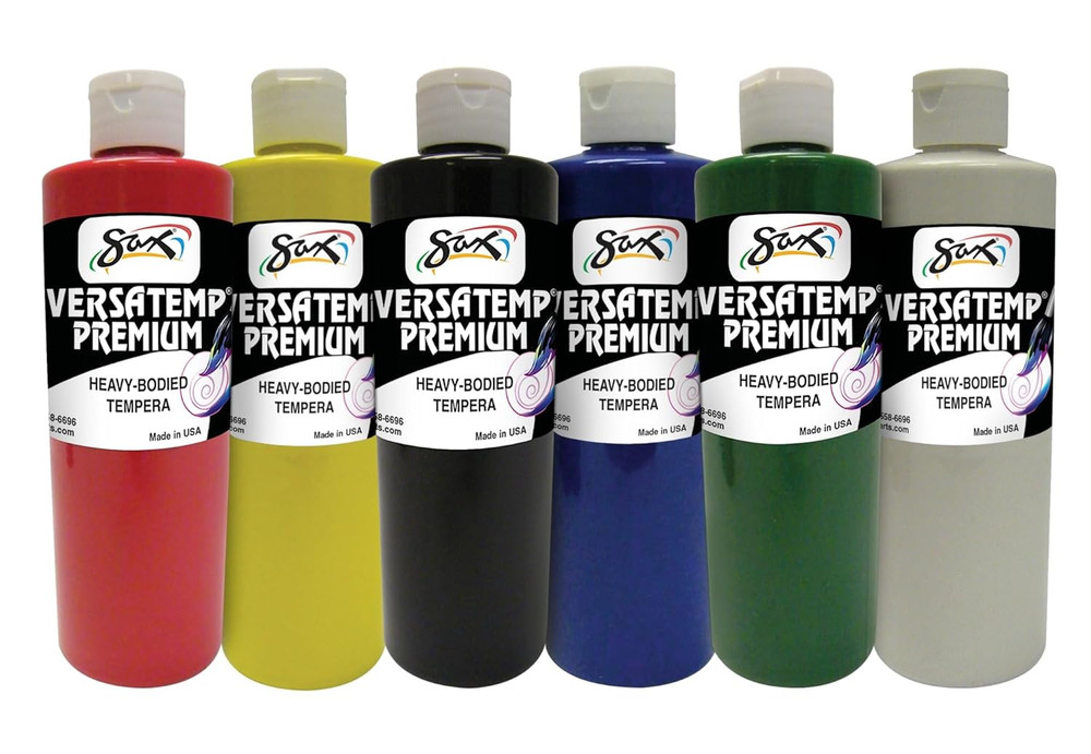 Versatemp Premium Heavy-Bodied Tempera Paints, Assorted Colors, 6 Pints