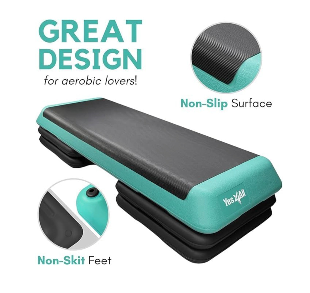 Yes4All Adjustable Aerobic Exercise Step Platform wt 4 Adjustable Risers Workout