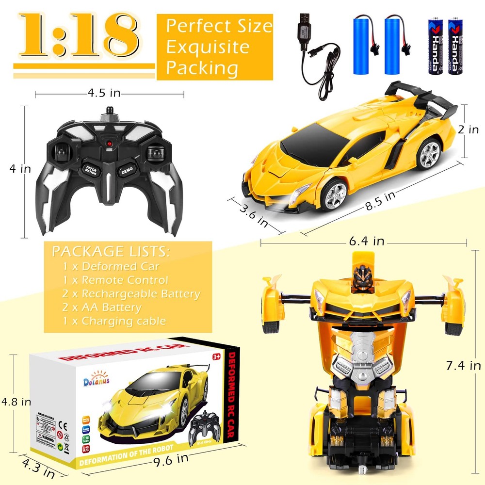 Dolanus Remote Control Car - Transform Transforming Robot RC Car, Yellow