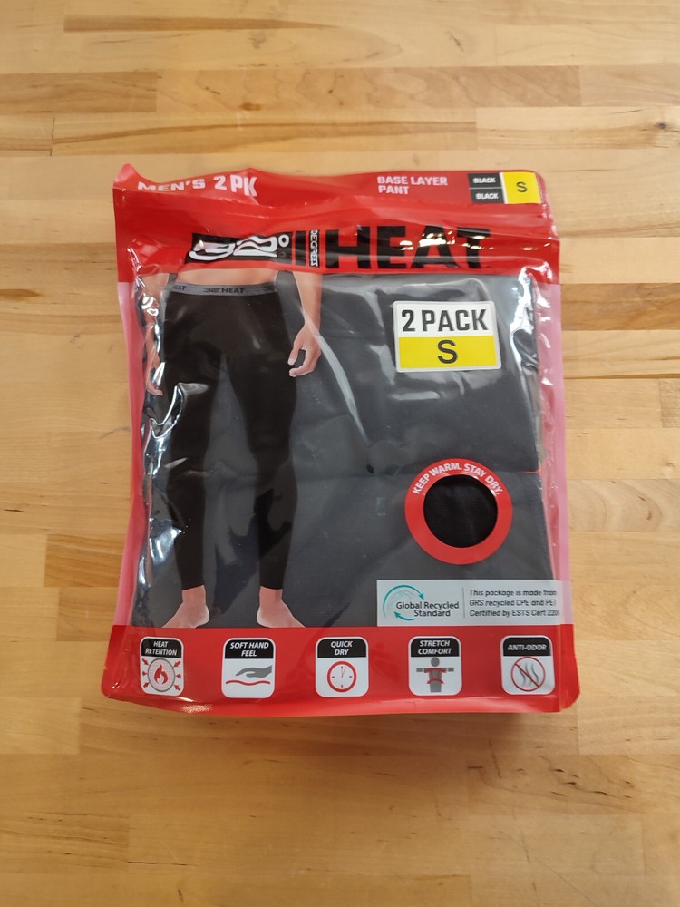 Men's 32 Degrees Heat Stretch Quick-Dry Soft Base Layer Pants 2 Pack Small