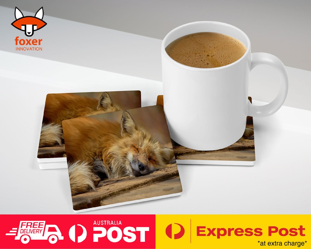 COASTER COFFEE DRINKING MAT|CUTE ORANGE SLY FOX SLEEPING
