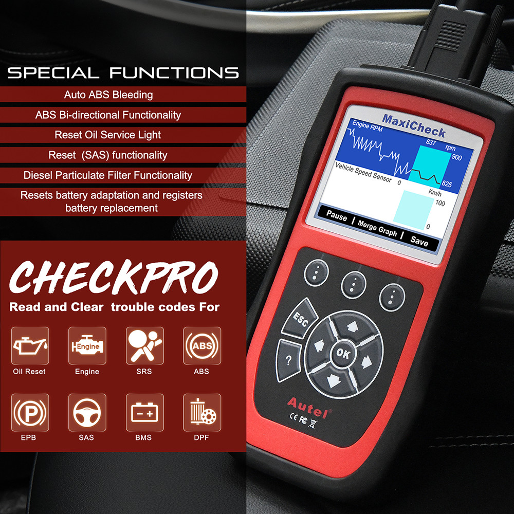 Autel MaxiCheck Pro OBD2 Diagnostic Tool Code Reader Scanner ABS Bleeding DPF