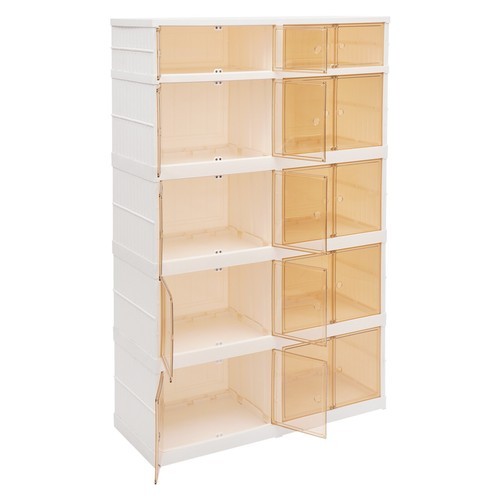 5 Tier Plastic Storage Containers with Doors & Wheels Foldable Organization