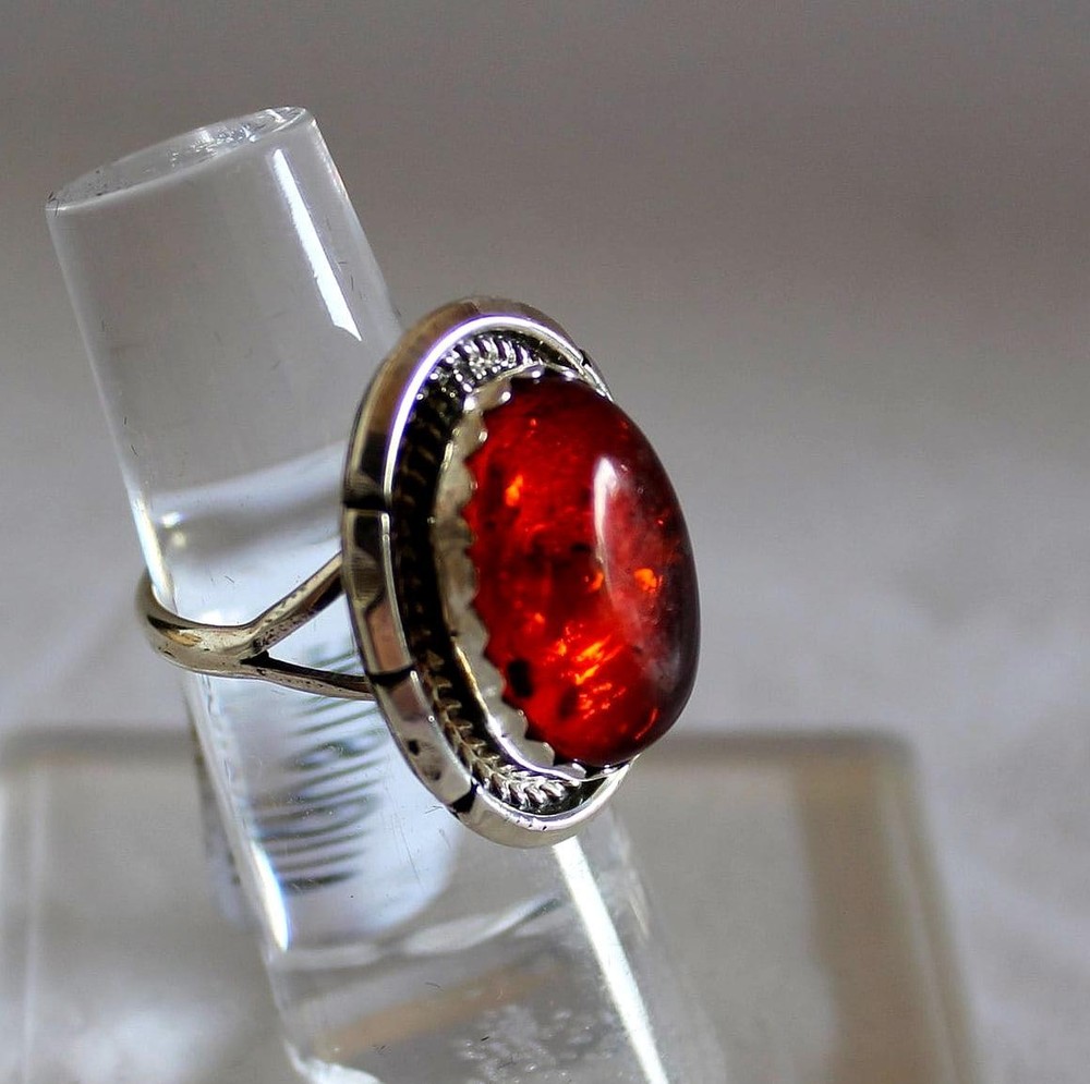 Amber and Sterling Silver Ring