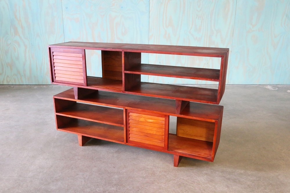 Studio made double sided Console Tables in Pine with Louvered doors -a Pair