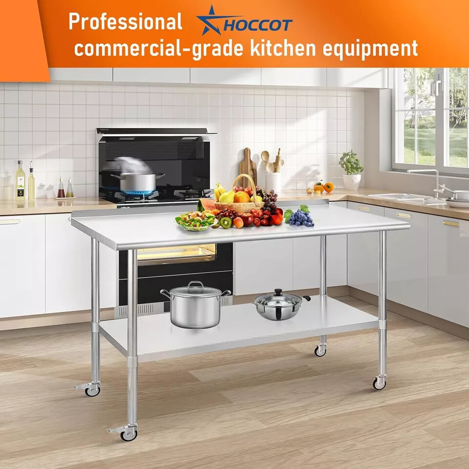 Commercial Restaurant Kitchen Prep Work Table 24" x 60" w/Backsplash & Casters