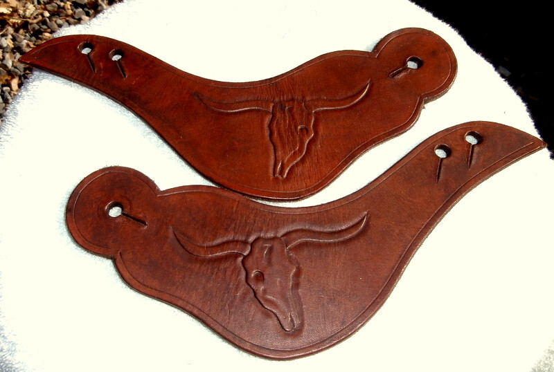 Custom Made Leather Dove Tail Steer Head Spur Straps