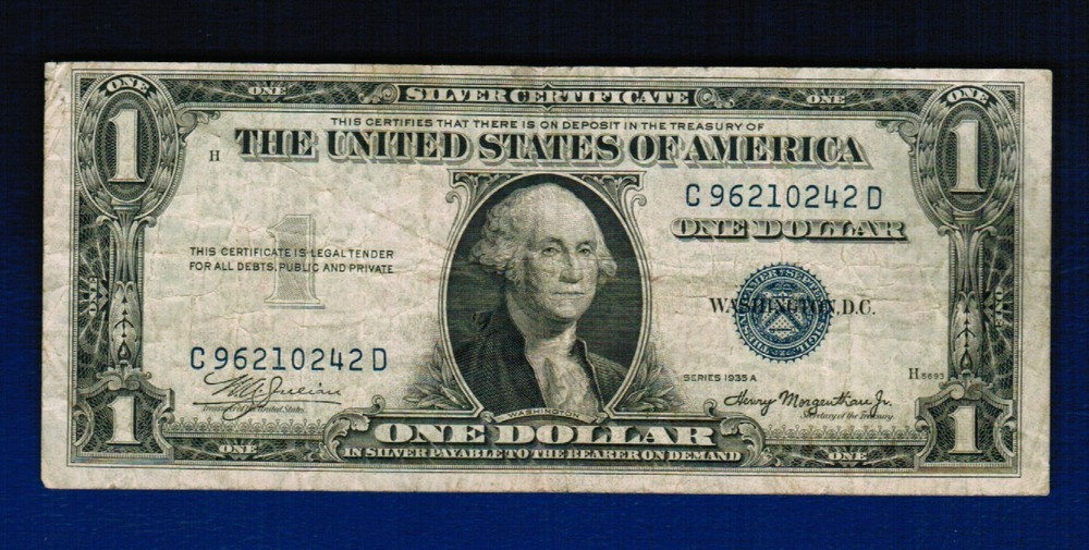 1935A $1 Silver Certificate – Misalignment Error – S/N 96210242 – Circulated
