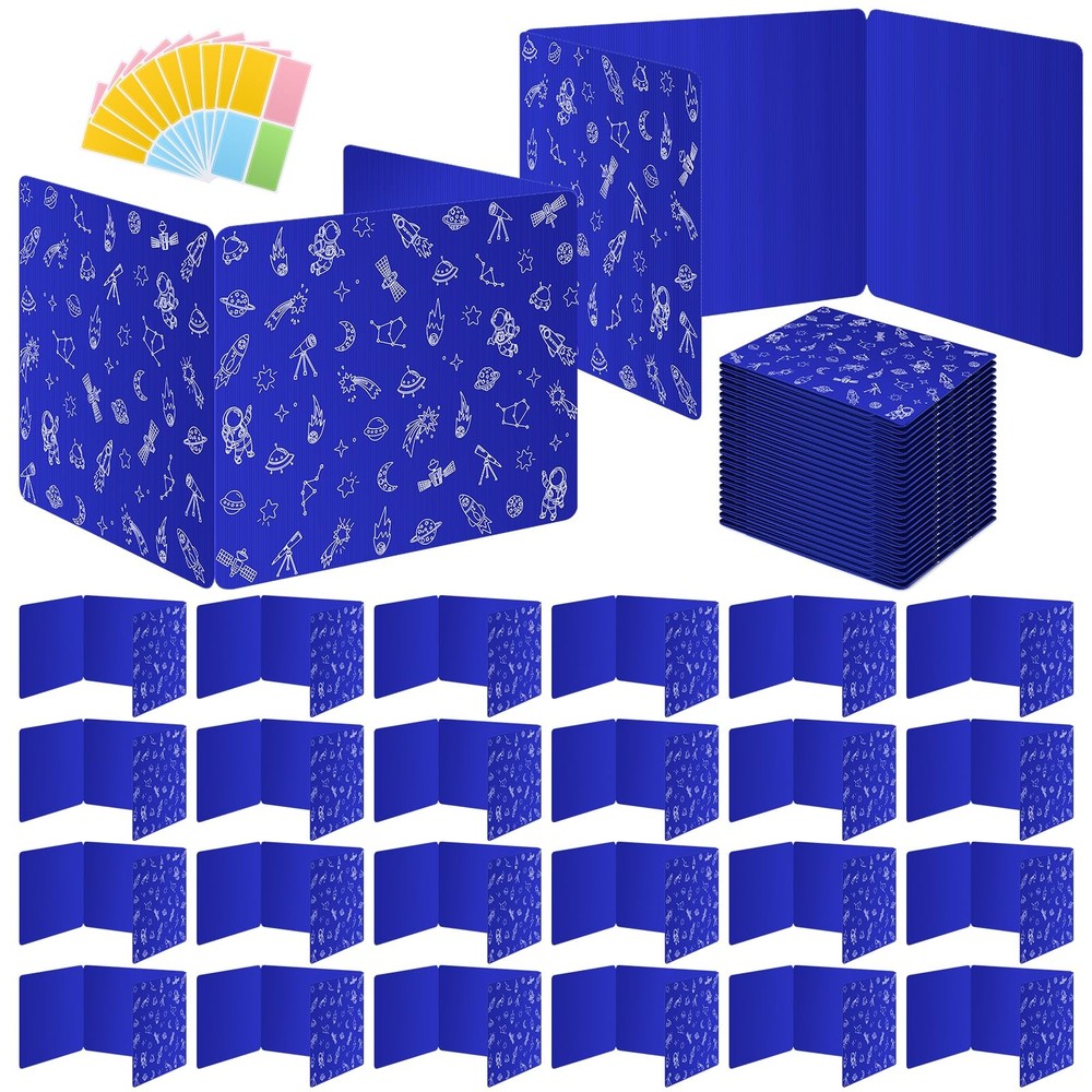 Blue 24Pack Desk Dividers for Students, Space Style Plastic Study Carrel Divi...