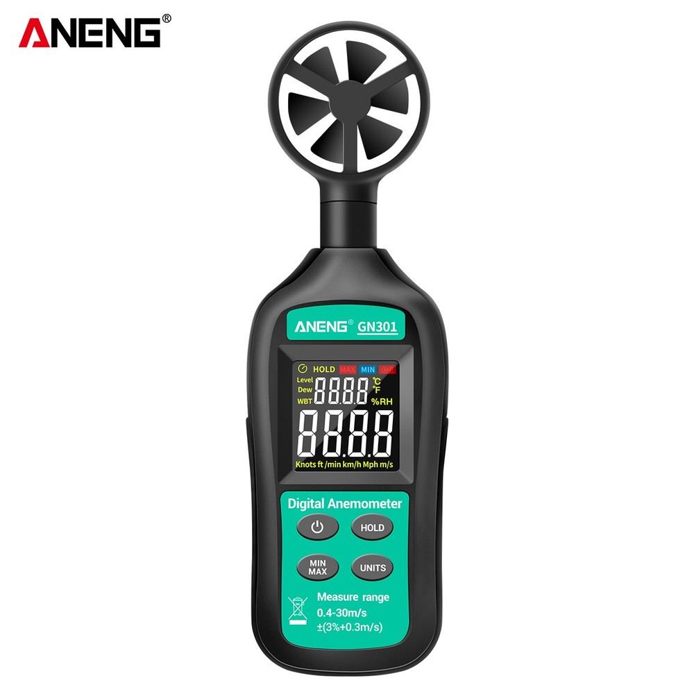 ANENG GN301 Digital Anemometer Wind Speed Meter Temperature LCD Backlight