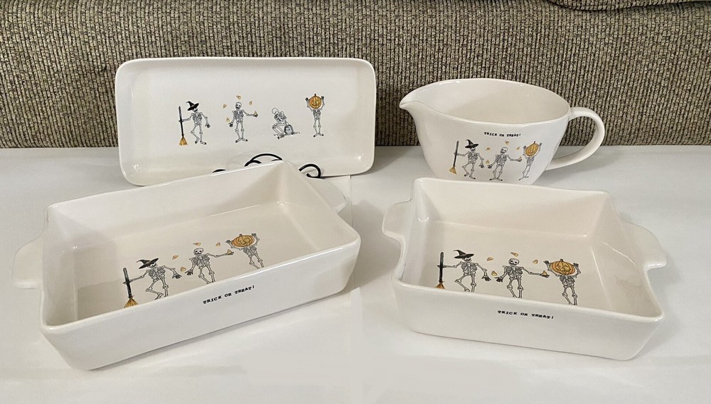 Rae Dunn Skeleton 4-piece Kitchen & Bakeware Set Mixing Bowl Platter Baking Pans