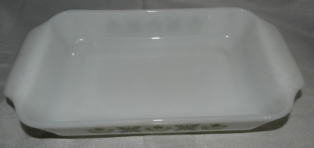Vintage Fire King Green Meadow #432 Baking Dish 1-1/2 Quart Rectangle
