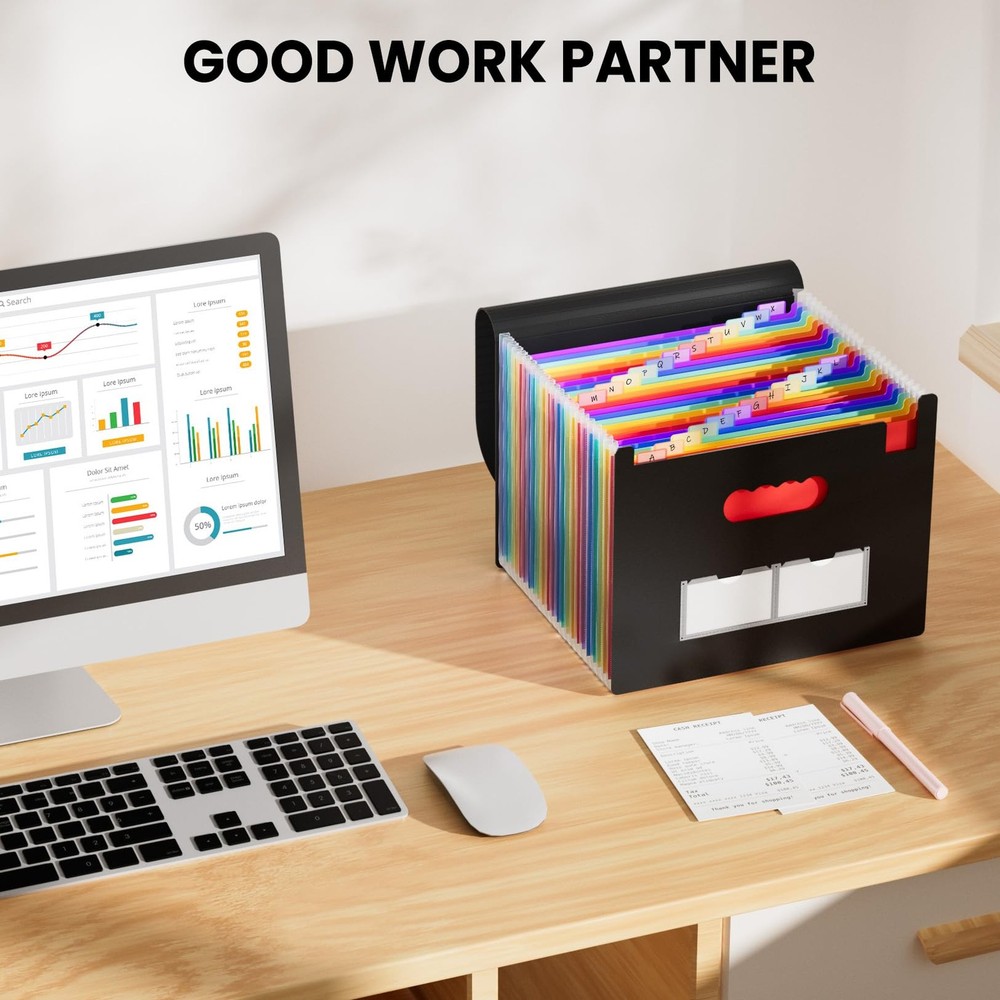 24 Pockets Expanding File Folder with Blank Labels, According File Organizer ...