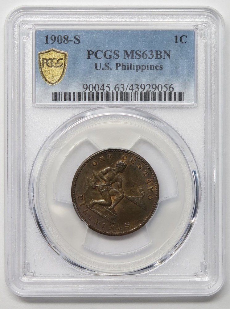 1908-S Philippines One Centavo 1c MS63BN PCGS 29054
