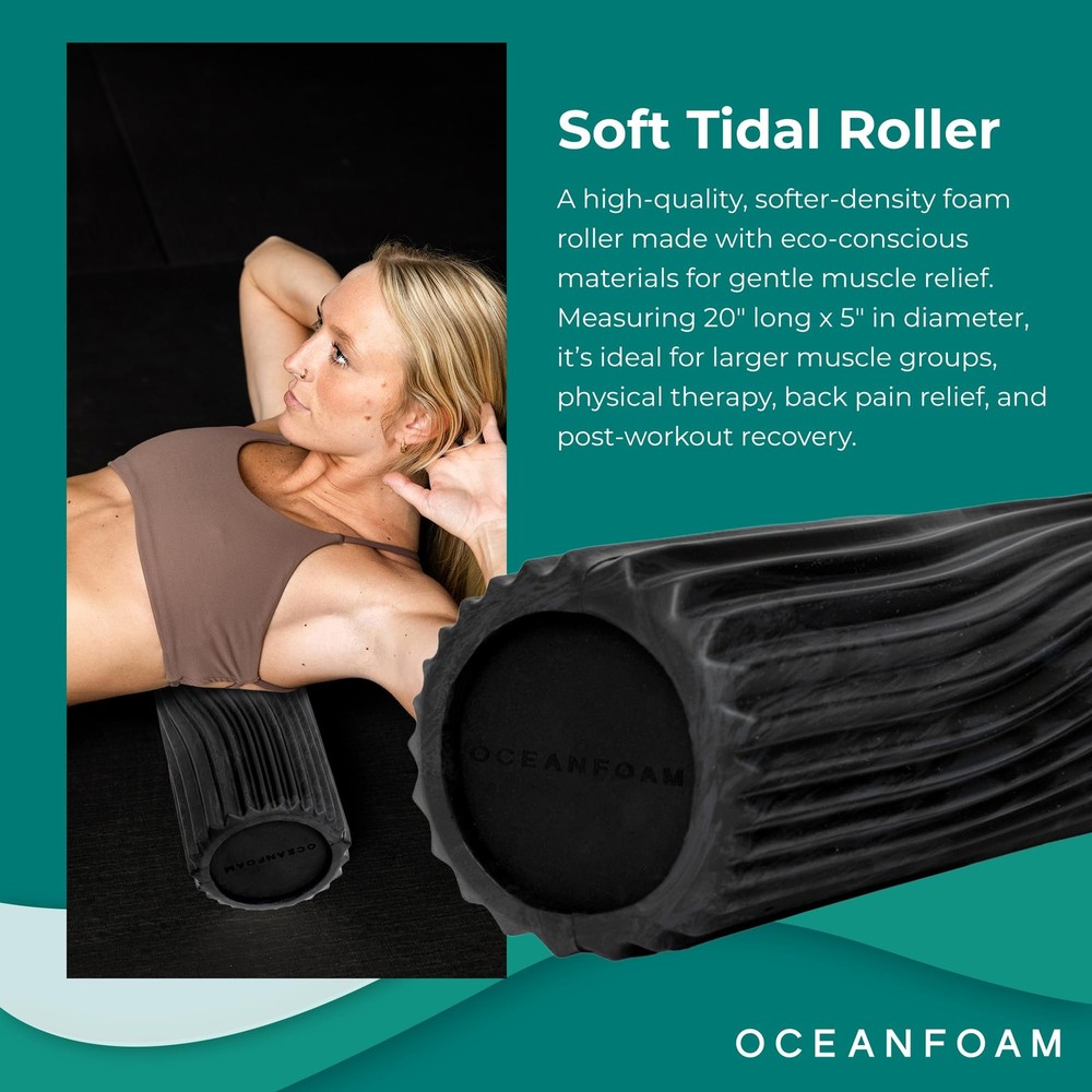 Soft Tidal Roller (Black & Charcoal Marbled) - Low Density Foam Roller for Ph...