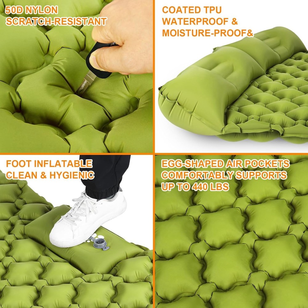 Double Sleeping Pad 4" Extra-Thick Self Inflating Sleeping Mat for 2 Person