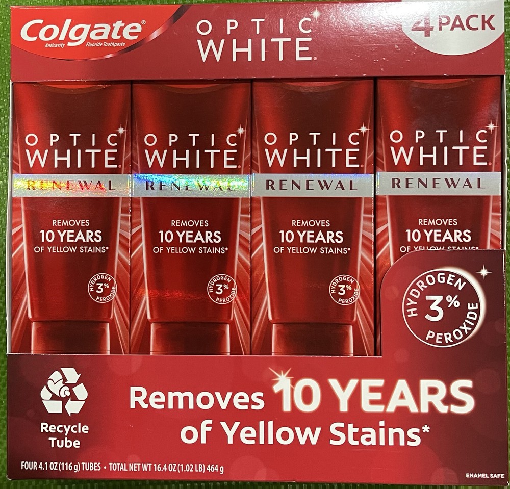 NEW Colgate Optic White Renewal Toothpaste 4.1 oz, 4 Pack. EXP:6/2026