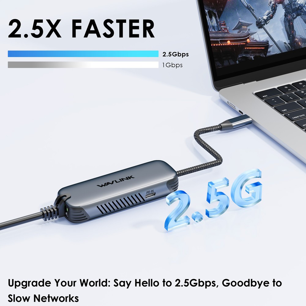 WAVLINK 2.5Gbps USB-C Ethernet Adapter 95W PD iPhone 15/Mac/Windows/Linux