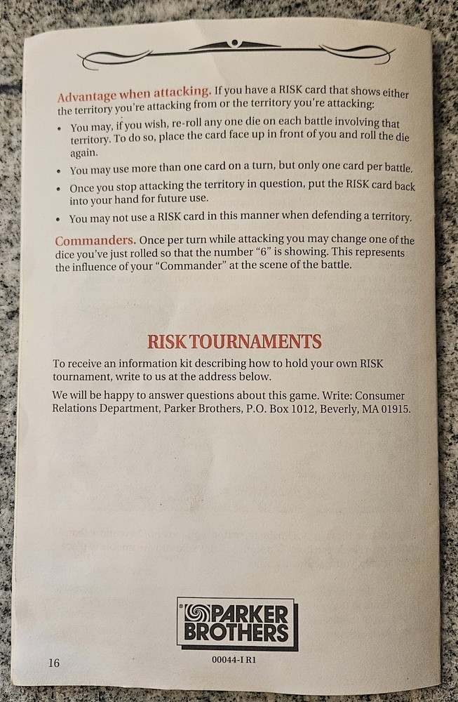 Vintage Risk 1993 Game Replacement Instructions Good Pre-owned Condition