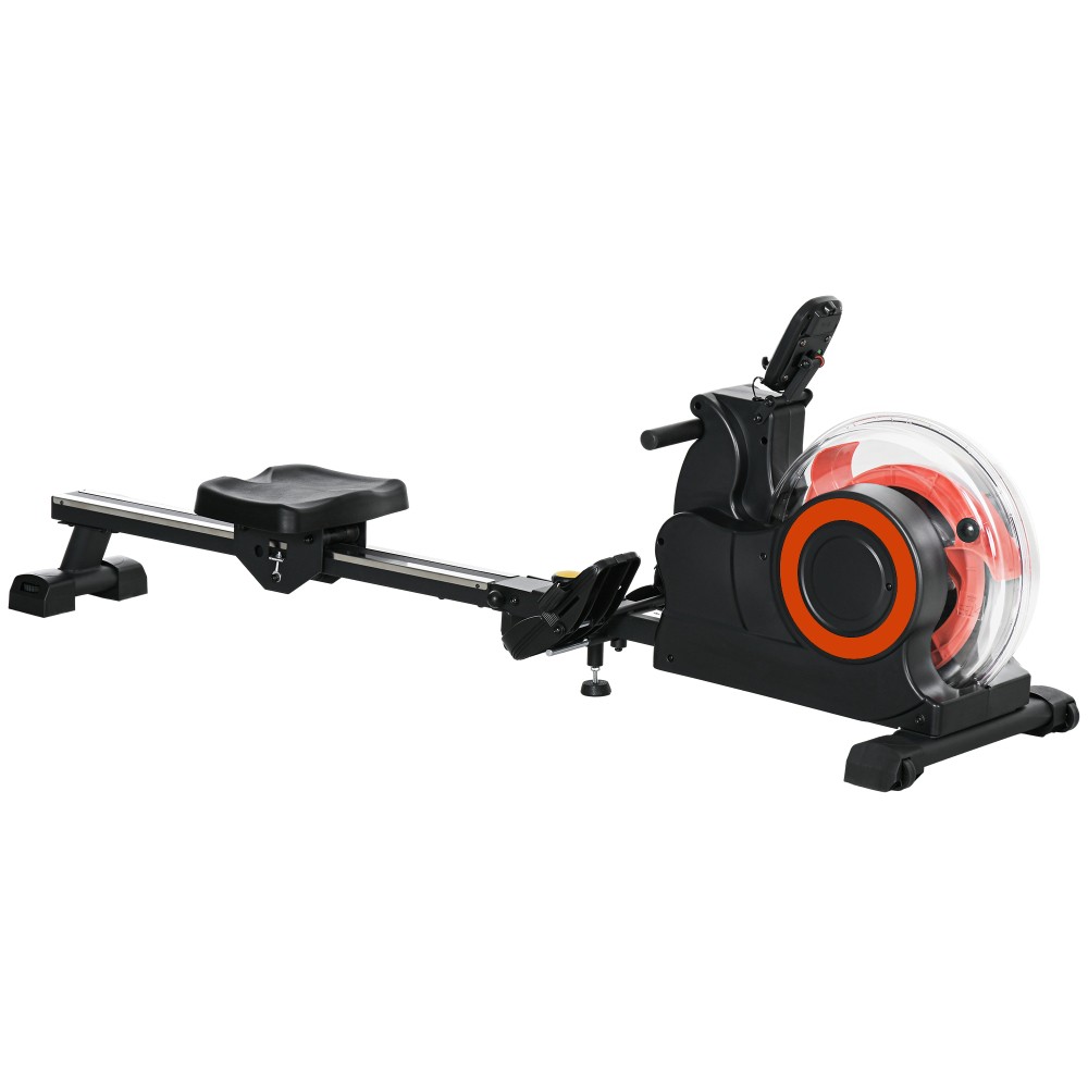 Folding Water Rower Machine w/ LCD, Adjustable Resistance & Wheels