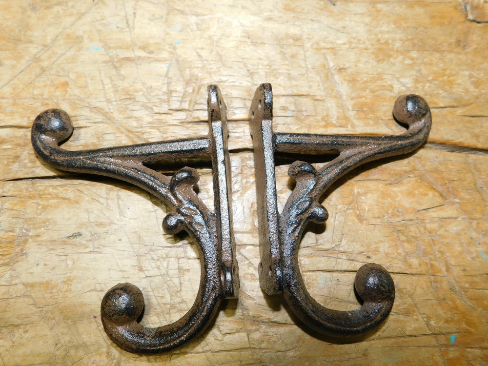 6 Cast Iron Brown Victorian Style Coat Hooks Hat Hook Rack Hall Tree SCHOOL