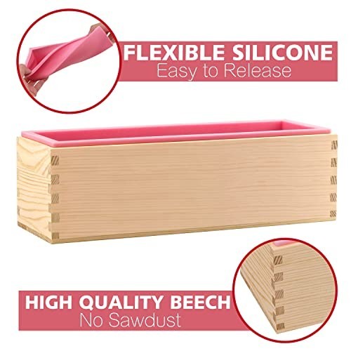 Flexible Silicone Soap Mold Kit - 42oz Rectangular Loaf with Cutter & Wood Box,