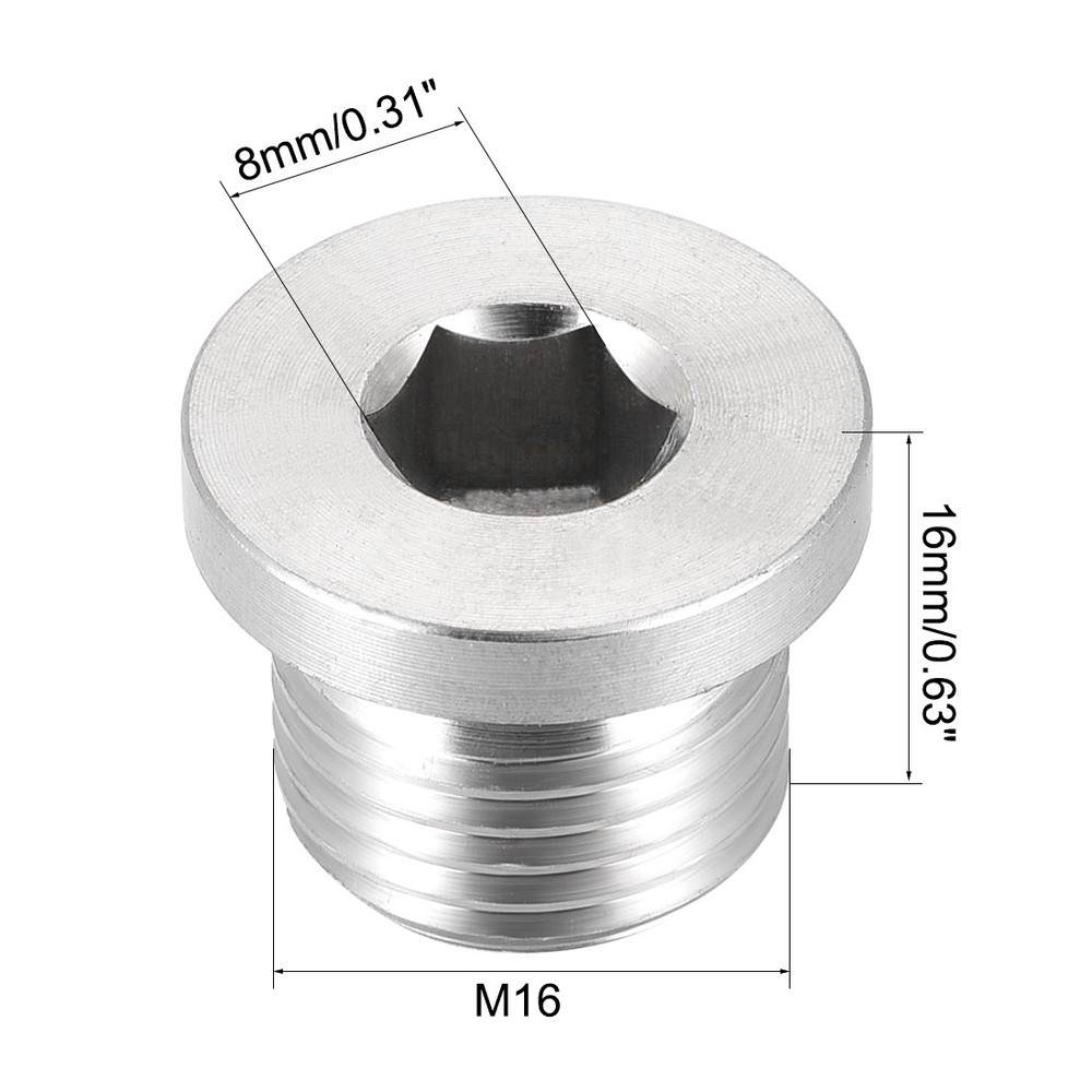 Countersunk Plug Hex Head Socket M16 x1.5 Male Stainless Steel Pipe Fitting 2Pcs